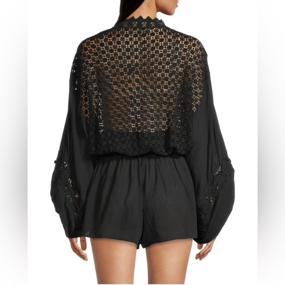 {NWT Ramy Brook Hilary Balloon Sleeve Embroidered Romper in Black Size Medium} - Picture 3 of 14